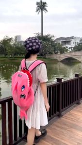 Balo cá mập cặp BabyShark xám loại vải nhung mịn mềm vải 2 lớp dày dặn siêu thời trang cao cấp-Happy Home 4U