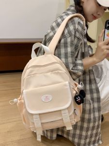 กระเป๋าเป้สะพายหลังน้ำหนักเบาขนาดเล็กสำหรับเด็กผู้หญิง กระเป๋าสะพายไหล่สำหรับเดินทาง กระเป๋าสะพายลำลอง กระเป๋าผ้าไนลอนสีครีม