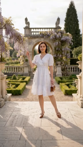Elegant Cotton Linen Mini Dress with Puff Sleeves and Empire Waist in Multiple Colors - Plus Size S to L