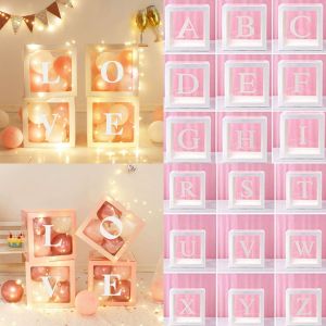 1PC White Clear Balloon Box with 26 Letters Transparent Square Decorative Box for Wedding Baby Shower Party Backdrop Decoration