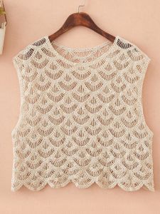 Áo Len Dệt Kim Ngắn Mùa Hè Cho Nữ Áo Khoác Ngoài Mỏng Không Tay Áo Khoác Ngoài Rộng Rãi Áo Vest Dệt Kim Không Tay Không Tay