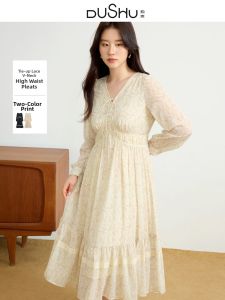 DUSHU | Flared Skirt V-Neck Lace Plus Size Maxi Dress
