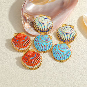 Kissmoon Ocean Style Summer Shell Enamel Colorful Stainless Steel Earing for Women Seaside Vacation Tour Fashion Jewelry Gifts