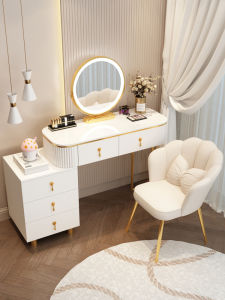 Dressing Table Bedroom Modern Simple and Light Luxury Dresser Makeup Mirror High-Grade Solid Wood Internet Celebrity Makeup Table Cabinet Silent Style