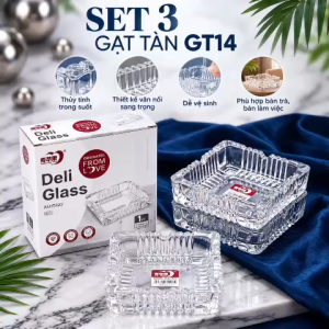 Set 3 Khay Gạt Tàn Thủy Tinh Vuông 12cm GT14 Decorative Glass Ashtray Trang Trí Bàn