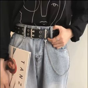 Happy Mall COD Womens Fashion Personality Punk Rock Hip Hop Style Double Strap Chain Leather Belt