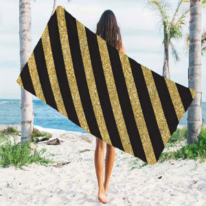 Black Gold Glitter Stripe Quick Drying Microfiber Beach Towel Lightweight for Swimming Camping Yoga - Bath Towel