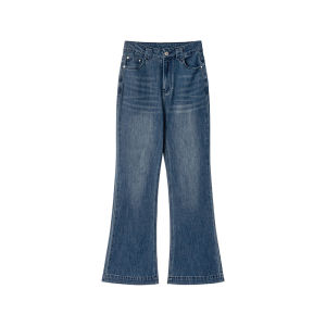 ALOHA LU | Quần Jeans Ống Loe Cạp Cao Phong Cách Hàn Quốc