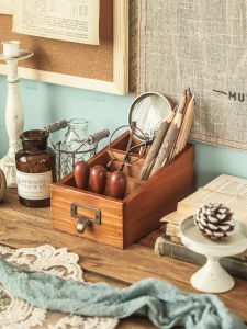 BEIOUGENAN | Remote & Stationery Storage Organizer Wooden Box