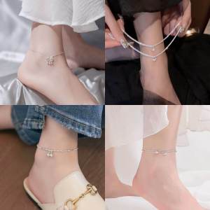 Shiny Diamond Womens Ankle Bracelet Sparkling Wave Design 2025 Trendy Small Audience Jewelry Alloy Plated Silver Gold Finish