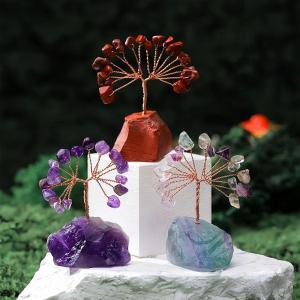 Natural  Crystal Tree Fortune Money Tree Figurines with Gemstones base Room Office Desk Small Shelf Decor Crafts