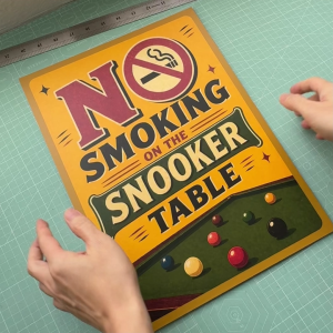 No Smoking on the Snooker Table. Sticker Sign Signboard Board Signage Notice. Do Not Smoke. Dilarang Merokok Atas Meja