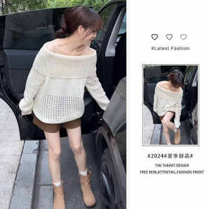 Fashionable Spicy Girl Shoulder Bared Two-Piece Set for Women Hollow out Design Autumn Collection Versatile Short Shorts