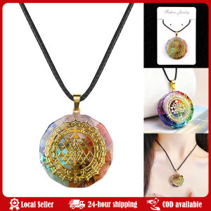 Amulet Yantra Meditation Orgonite Healing Sri Yantra Necklace 7 Chakra Energy Crystal Quartz Agate Stone Foil Sequins Yoga Orgonite Pendant Natural Amethyst and Resin Metatron Pendant Healing Necklace Energy Meditation Protection Sweater Chain Jewelry