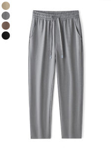 Mens Straight Leg Casual Pants Elastic Waist Drawstring Loose Fit Pure Color Versatile Spring Autumn Korean Style Leisure Trousers