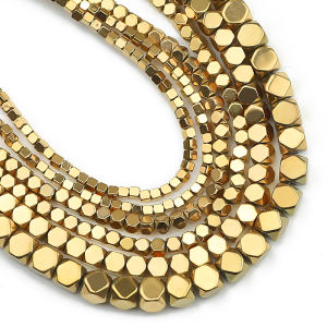 3A+ Retention Color 1/2/3/4MM Faceted Square Hematite Natural Stone Real Gold Plated Loose Beads For Jewelry Making Diy Bracelet