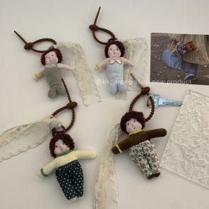 Kknar Cute Curly Hair Sister Plush Keychain Creative Cartoon Doll Korean Style Personalized Hanging Ornament Trendy New Model