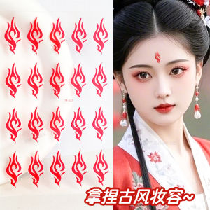 เครื่องประดับหน้าตาแบบโบราณ ลายดอกไม้สีแดง สำหรับแต่งหน้าฮันฟู ประดับบนหน้าท้อง ตกแต่งตา ประดับใบพัด สำหรับการแสดง