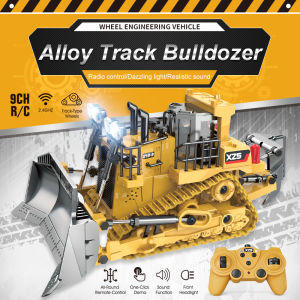 1:24 9CH RC Bulldozer Truck Car Crawler Type Alloy Shovel Engineering Forklift Heavy Excavator Childrens Toys Gifts for Kids