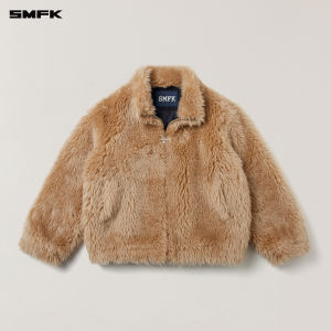 SMFK | Cross Statue Decorative Raw Wool Jacket Zipper Stand Collar Loose