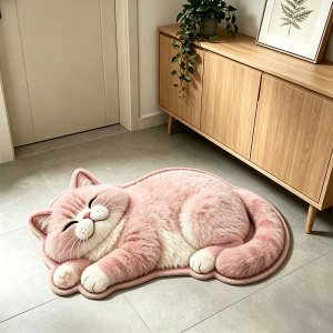 VIKAMA Cartoon Cat Irregular Plush Carpet Non-Slip Bathroom Door Mat Soft Living Room Bedroom Carpet Home Decoration