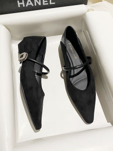 รองเท้าส้นเตี้ย Mary Janes สีดำ หนังนิ่ม หัวเข็มขัด รองเท้าส้นเตี้ยสำหรับผู้หญิง ฤดูใบไม้ผลิและฤดูใบไม้ร่วง รองเท้าทำงาน รองเท้าส้นสูง รองเท้าแฟชั่น