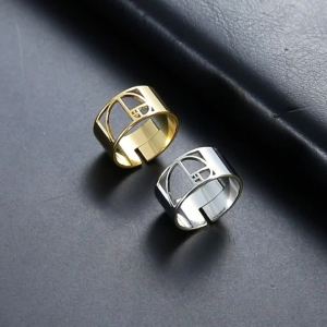 Lemegeton Geometric Fibonacci Spiral Hollow Ring  for Women Three-quarter Circle Stainless Steel Adjustable Rings Amulet Jewelry