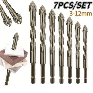 7 Piece Set Four Flute Sawtooth Drill Bits 3-12mm High Performance for Glass Tile Concrete Metal Drilling Tools