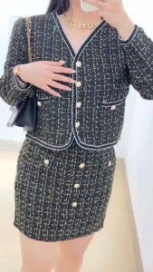 Malika Button Tweed Top Blouse | Blouse Wanita Korea Tweed