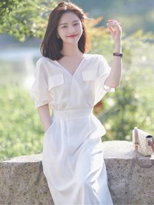 Elegant French Style Shirt Dress High Waist Slimming Fairy White Dress Summer New Arrival Womens Fashion Premium Quality
