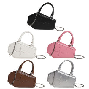 กระเป๋าสะพายไหล่สะพายพาดลำตัวหนัง PU แข็งแรงหญิงที่มีรูปทรงโลงศพแบบสบายๆและสายรัดปรับได้สำหรับสวมใส่สบาย