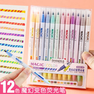 12-Color Magic Color Changing Pen Fluorescent Pen Watercolor Mark Key Marker Growth Manual DIY Album Material Package