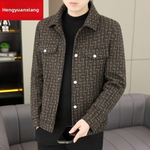 HENGYUANXIANG | Hengyuanxiang Mens Thickened Warm Woolen Jacket Autumn Winter Casual High End Fashion Urban Style Long Sleeve Button Decorated