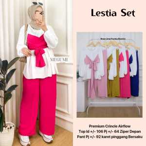 Setelan Remaja Kekinian Atasan Tunik Kimono Bawahan Celana Kulot Lestia Oneset Fashion Wanita