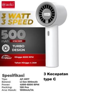 Aoki Kipas Turbo 3 Speed Super Sejuk Angin Kencang - AC Mini Turbo