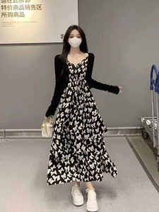 Summer Floral Print Maxi Dress Womens French Style Off-Shoulder Gown with Cardigan Two-Piece Set A-Line Silhouette Casual Chic