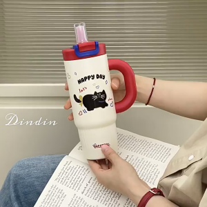 【Ucocolla】800ml Cute Vacuum Tumbler Hot and Cold With Straw Handle 316 Stainless Steel Water Bottle
