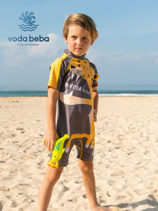 Voda Beba Childrens Swimming Suit Set Baby Sunscreen Short Sleeve One-Piece Swimwear Boys Summer Fashionable Aquatic Wear