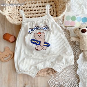 Cute Cartoon Bear Sling Jumpsuit for Infants Toddlers - 90% Cotton Thin Breathable  Perfect  Summer Kids Baby Romper