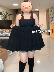 กระโปรงจีบเอวสูงลายจุดสีดำ กระโปรงสั้นสไตล์ JK สำหรับผู้หญิง ป้องกันแสง สไตล์ฤดูร้อน ป้องกันแสง กระโปรงทรงเอ คลุมสะโพก กระโปรงทรงร่ม