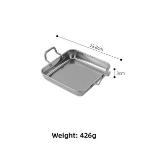 CHUANGGUANJIA | Korean Style Double Handle Stainless Steel Golden Square Snack Plate