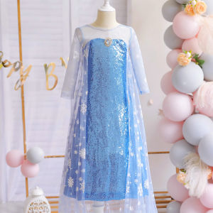 Elsa Princess Dress Girls Skirt Summer Long Shine Sequins Childrens Dress High End Elsa Gown Fairy Tale Costume for Girls