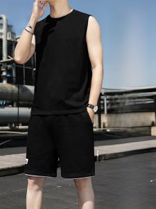 ROMON | Lormen Summer Mens Ice Silk Sleeveless Vest Set Casual Sports Quick Dry Two Piece Set Running Training Wear Sweatshirt