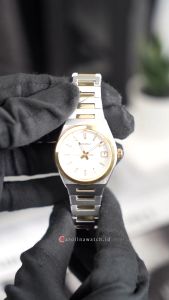 Jam Tangan Wanita Seiko Classic SUR578P1 Gold Bezel White Dial Dual Tone Stainless Steel Band