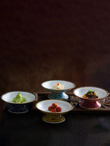 Retro Print High Footed Plate Fine Bone China Fruit Tea Snack Plate Wedding Home Living Room Dim Sum Ceramic Dry Fruit Plate