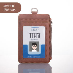High-End Leather Zipper Bag Card Holder Coin Purse Access Control Work Permit Hang Rope Hanging String Tag Badge Bus Subway Card Student Kids School Card Multi-Card Position Large Capacity Leather Rope Telescopic Rope Customization