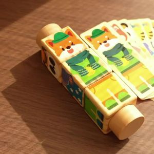 Wooden Handheld Rotating Block Game Shape Matching Puzzle Toy Montessori Fine Motor Training Educational Toys
