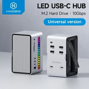 Hagibis USB C Docking Station Type-c to M.2 SSD Enclosure USB 3.1 3.0 SD/TF 3.5mm AUX Adapter USB-C Hub for Laptop iPad Macbook Pro