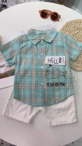 0-5 tahun kartun setelan Kemeja anak laki laki tampan korea baju lengan pendek + Celana Pendek Kasual jas baju Kemeja anak cowok musim panas