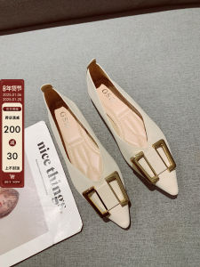 Comfortable Soft Surface Flat Bottom Single Shoes Metal Buckle Decoration Slimming Shallow Mouth Pointed Toe Versatile Soft Bottom Shoes